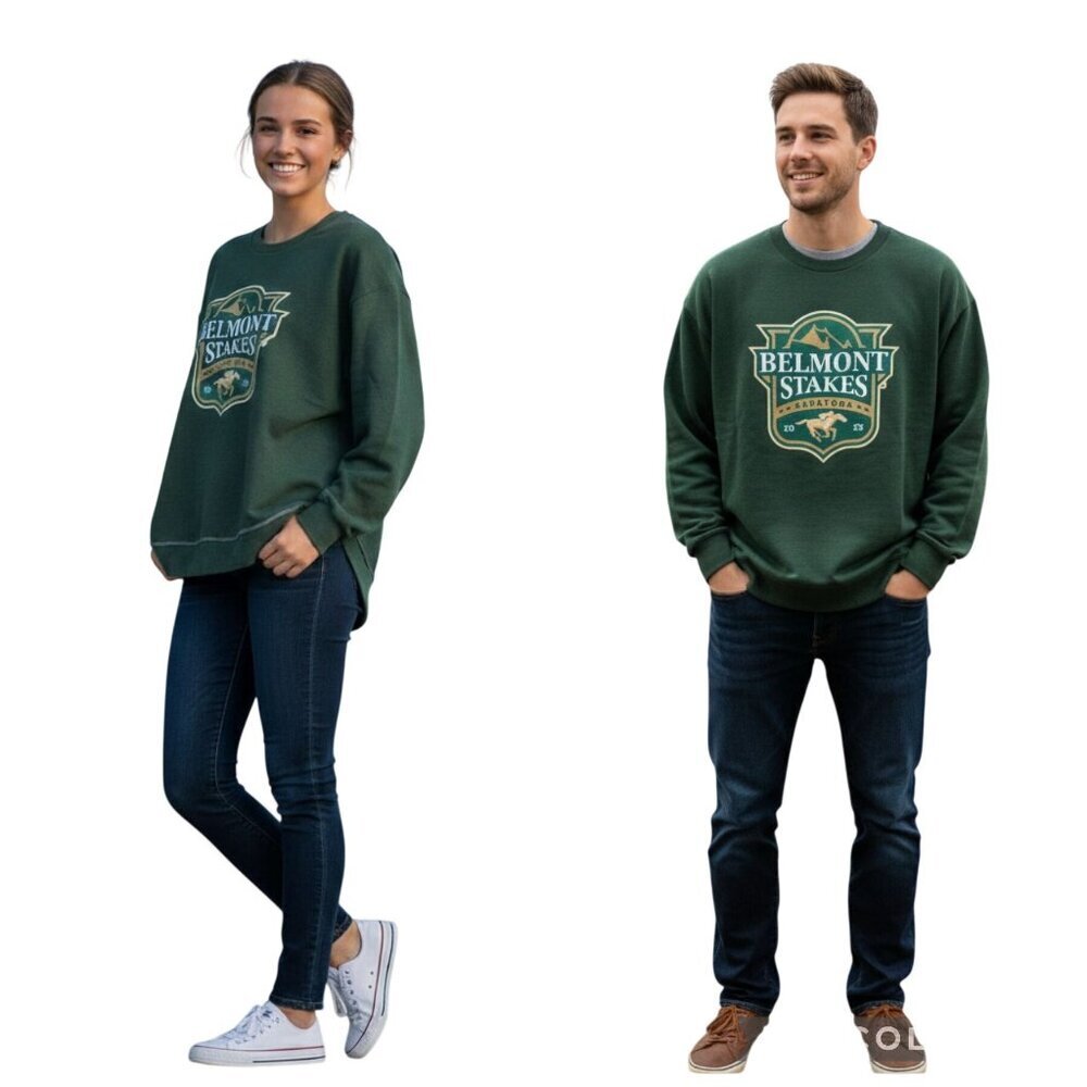 NWT Rare 2025 Belmont Stakes Saratoga Graphic Sweatshirt Green Unisex Size L